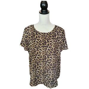 Chelsea & Theodore Short Sleeved Brown Animal Print Blouse in Size Medium